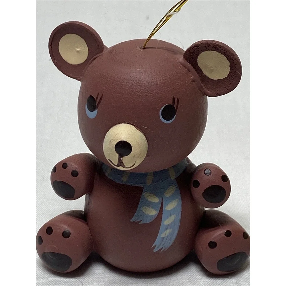 Vintage Wooden Teddy bear Christmas ornaments Lot of 2 Taiwan 3